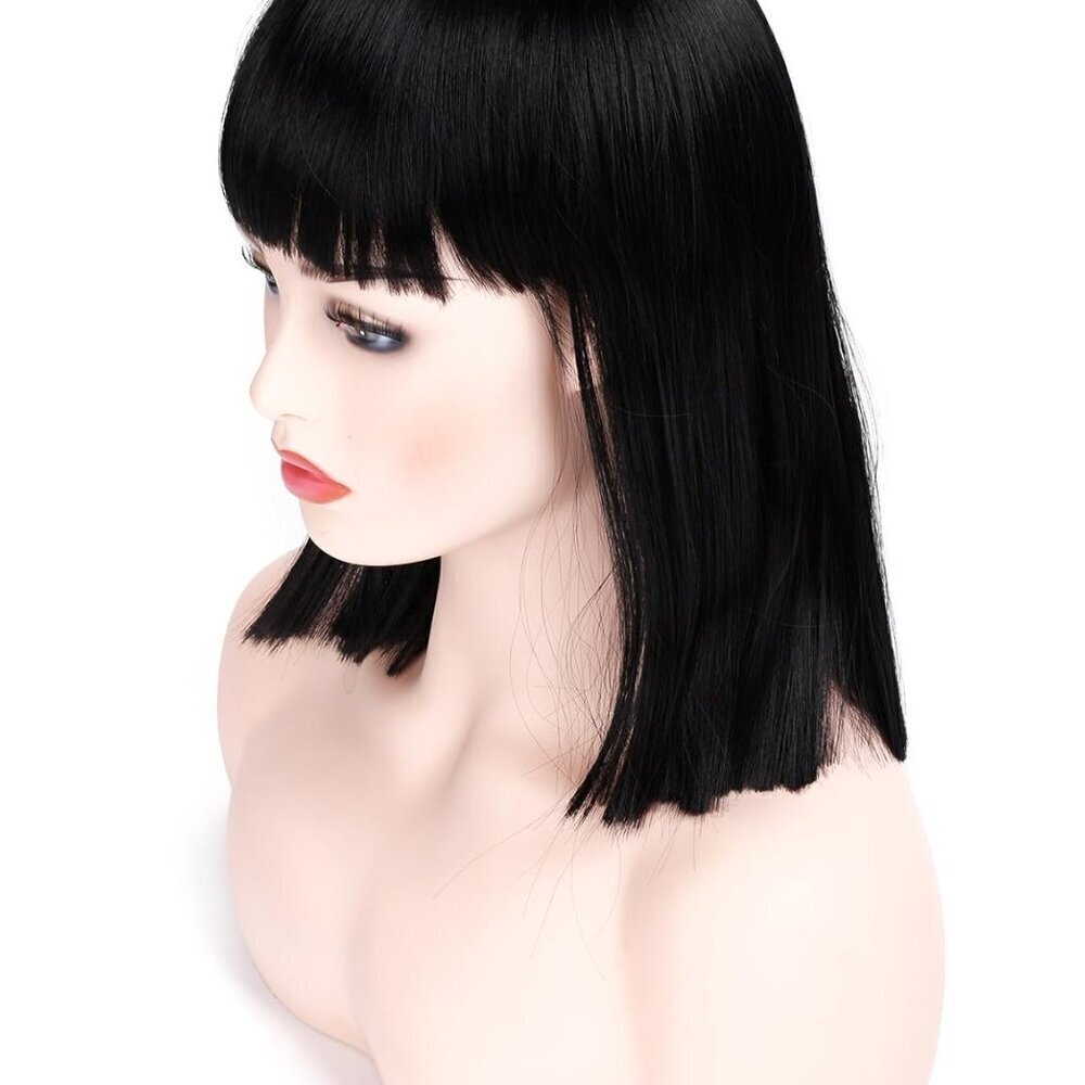 Short Straight Black Wig with Bangs Natural Looking Heat Resistant Hair Cosplay